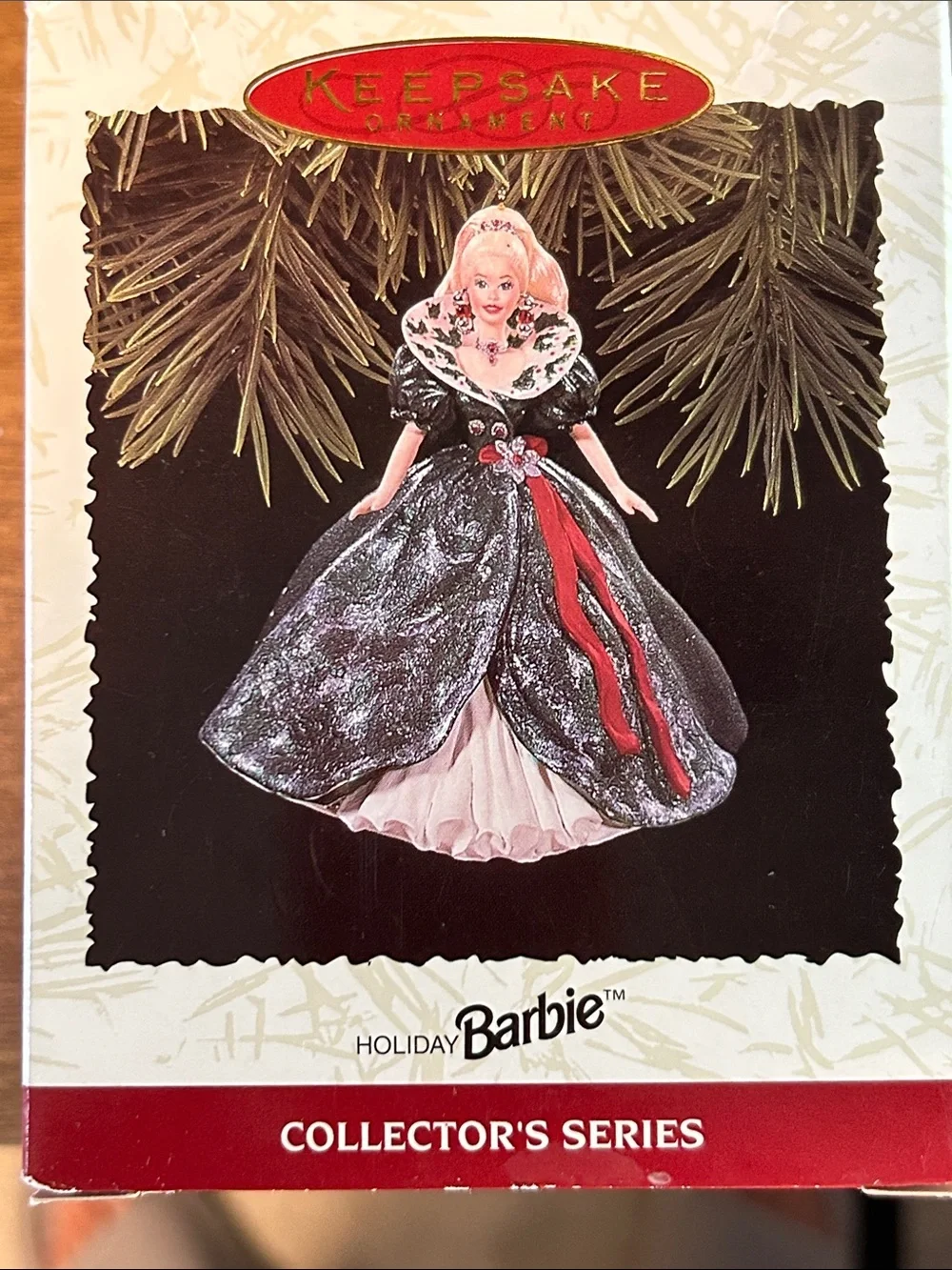 1995 Hallmark Keepsake Barbie Ornament in Teal and White with Red Accents